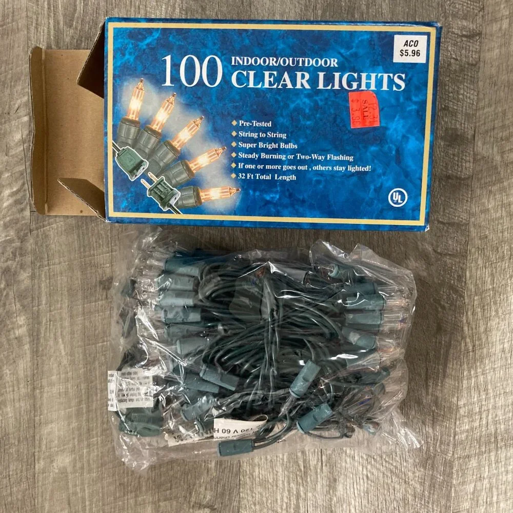 100 Clear Indoor Outdoor Clear Mini Lights NOS